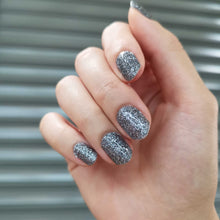 Load image into Gallery viewer, Buy Classic Dark Silver Glitter Premium Designer Nail Polish Wraps &amp; Semicured Gel Nail Stickers at the lowest price in Singapore from NAILWRAP.CO. Worldwide Shipping. Achieve instant designer nail art manicure in under 10 minutes - perfect for bridal, wedding and special occasion.
