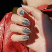 Load image into Gallery viewer, Buy Classic Dark Silver Glitter Premium Designer Nail Polish Wraps & Semicured Gel Nail Stickers at the lowest price in Singapore from NAILWRAP.CO. Worldwide Shipping. Achieve instant designer nail art manicure in under 10 minutes - perfect for bridal, wedding and special occasion.