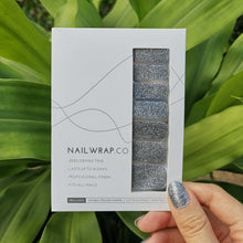 Load image into Gallery viewer, Buy Classic Dark Silver Glitter Premium Designer Nail Polish Wraps & Semicured Gel Nail Stickers at the lowest price in Singapore from NAILWRAP.CO. Worldwide Shipping. Achieve instant designer nail art manicure in under 10 minutes - perfect for bridal, wedding and special occasion.
