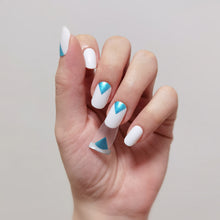 Load image into Gallery viewer, Buy Metallic Blue Triangle Overlay Premium Designer Nail Polish Wraps &amp; Semicured Gel Nail Stickers at the lowest price in Singapore from NAILWRAP.CO. Worldwide Shipping. Achieve instant designer nail art manicure in under 10 minutes - perfect for bridal, wedding and special occasion.