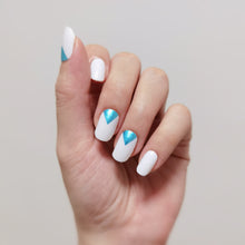Load image into Gallery viewer, Buy Metallic Blue Triangle Overlay Premium Designer Nail Polish Wraps & Semicured Gel Nail Stickers at the lowest price in Singapore from NAILWRAP.CO. Worldwide Shipping. Achieve instant designer nail art manicure in under 10 minutes - perfect for bridal, wedding and special occasion.