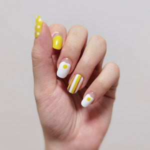 Buy Sunny Side Up 🍳 Premium Designer Nail Polish Wraps & Semicured Gel Nail Stickers at the lowest price in Singapore from NAILWRAP.CO. Worldwide Shipping. Achieve instant designer nail art manicure in under 10 minutes - perfect for bridal, wedding and special occasion.