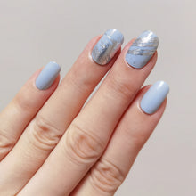 Load image into Gallery viewer, Buy Silver Brushstrokes Overlay Premium Designer Nail Polish Wraps & Semicured Gel Nail Stickers at the lowest price in Singapore from NAILWRAP.CO. Worldwide Shipping. Achieve instant designer nail art manicure in under 10 minutes - perfect for bridal, wedding and special occasion.