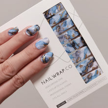 Load image into Gallery viewer, Buy Blue Marble - Nail Wrap of the Week Premium Designer Nail Polish Wraps & Semicured Gel Nail Stickers at the lowest price in Singapore from NAILWRAP.CO. Worldwide Shipping. Achieve instant designer nail art manicure in under 10 minutes - perfect for bridal, wedding and special occasion.