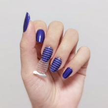 Load image into Gallery viewer, Buy Silver Glitter Stripes Overlay Premium Designer Nail Polish Wraps & Semicured Gel Nail Stickers at the lowest price in Singapore from NAILWRAP.CO. Worldwide Shipping. Achieve instant designer nail art manicure in under 10 minutes - perfect for bridal, wedding and special occasion.
