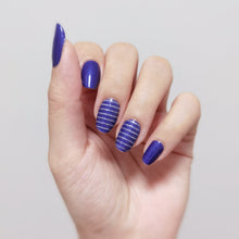 Load image into Gallery viewer, Buy Silver Glitter Stripes Overlay Premium Designer Nail Polish Wraps & Semicured Gel Nail Stickers at the lowest price in Singapore from NAILWRAP.CO. Worldwide Shipping. Achieve instant designer nail art manicure in under 10 minutes - perfect for bridal, wedding and special occasion.
