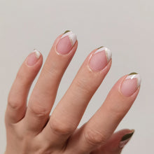 Load image into Gallery viewer, Buy Luella Olive French Tips Premium Designer Nail Polish Wraps & Semicured Gel Nail Stickers at the lowest price in Singapore from NAILWRAP.CO. Worldwide Shipping. Achieve instant designer nail art manicure in under 10 minutes - perfect for bridal, wedding and special occasion.