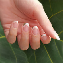 Load image into Gallery viewer, Buy Luella Olive French Tips Premium Designer Nail Polish Wraps & Semicured Gel Nail Stickers at the lowest price in Singapore from NAILWRAP.CO. Worldwide Shipping. Achieve instant designer nail art manicure in under 10 minutes - perfect for bridal, wedding and special occasion.