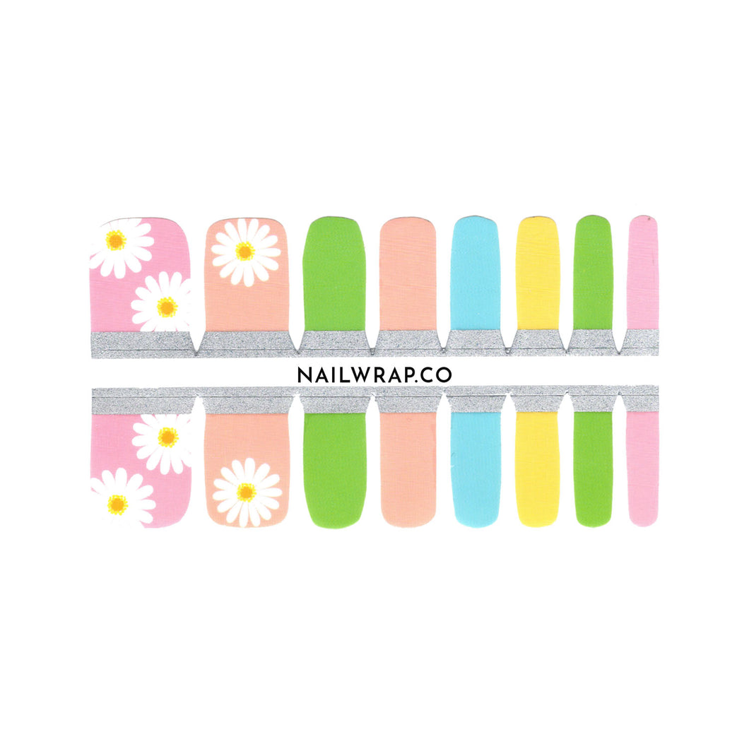 Buy Rainbow Daisy (Pedicure) Premium Designer Nail Polish Wraps & Semicured Gel Nail Stickers at the lowest price in Singapore from NAILWRAP.CO. Worldwide Shipping. Achieve instant designer nail art manicure in under 10 minutes - perfect for bridal, wedding and special occasion.