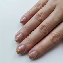 Load image into Gallery viewer, Buy Frost Gold Glitter Premium Designer Nail Polish Wraps &amp; Semicured Gel Nail Stickers at the lowest price in Singapore from NAILWRAP.CO. Worldwide Shipping. Achieve instant designer nail art manicure in under 10 minutes - perfect for bridal, wedding and special occasion.