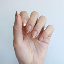 Load image into Gallery viewer, Buy Della Gold French Premium Designer Nail Polish Wraps &amp; Semicured Gel Nail Stickers at the lowest price in Singapore from NAILWRAP.CO. Worldwide Shipping. Achieve instant designer nail art manicure in under 10 minutes - perfect for bridal, wedding and special occasion.