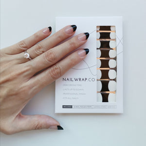 Buy Emelie Black French Premium Designer Nail Polish Wraps & Semicured Gel Nail Stickers at the lowest price in Singapore from NAILWRAP.CO. Worldwide Shipping. Achieve instant designer nail art manicure in under 10 minutes - perfect for bridal, wedding and special occasion.
