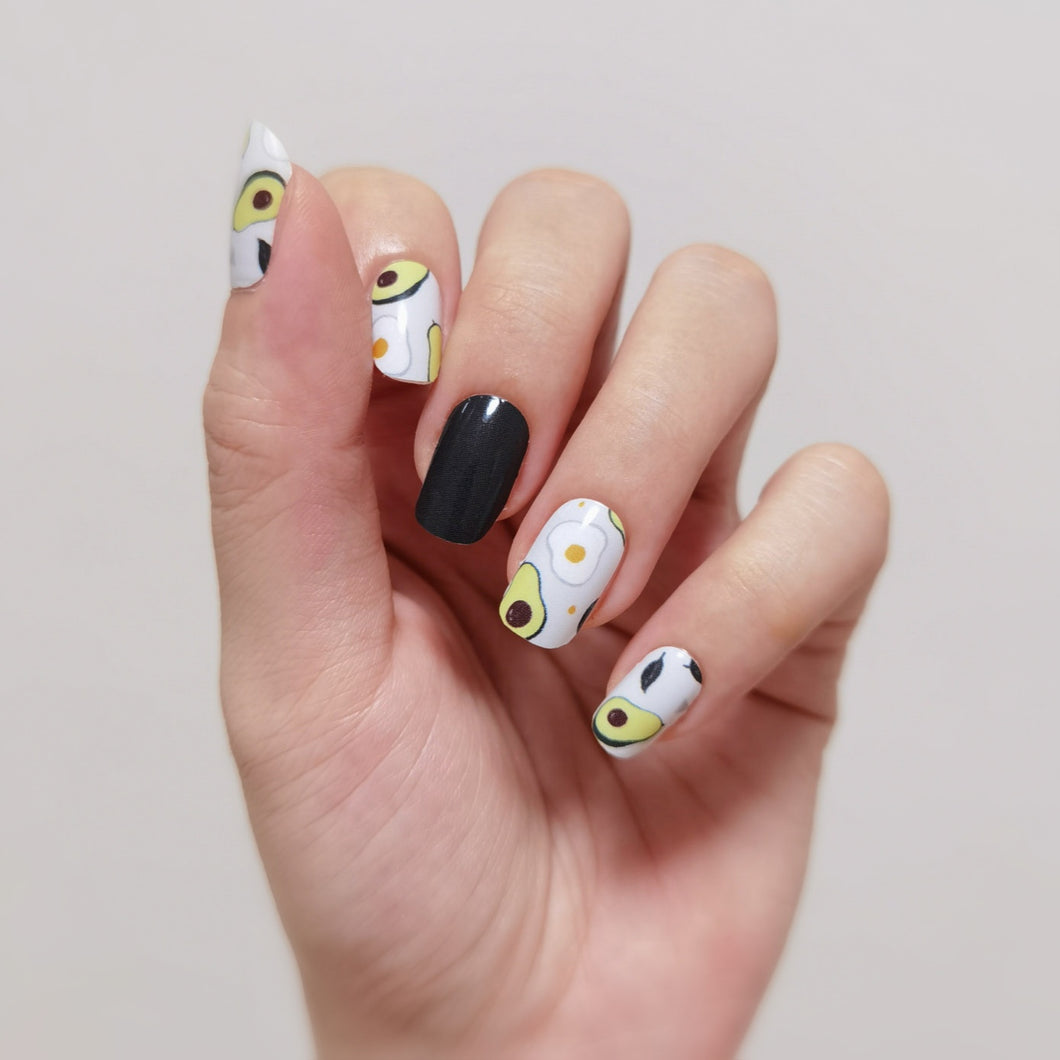 Buy Avo & Egg 🥑 - Nail Wrap of the Week Premium Designer Nail Polish Wraps & Semicured Gel Nail Stickers at the lowest price in Singapore from NAILWRAP.CO. Worldwide Shipping. Achieve instant designer nail art manicure in under 10 minutes - perfect for bridal, wedding and special occasion.