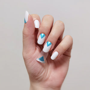 Buy Metallic Blue Triangle Overlay Premium Designer Nail Polish Wraps & Semicured Gel Nail Stickers at the lowest price in Singapore from NAILWRAP.CO. Worldwide Shipping. Achieve instant designer nail art manicure in under 10 minutes - perfect for bridal, wedding and special occasion.