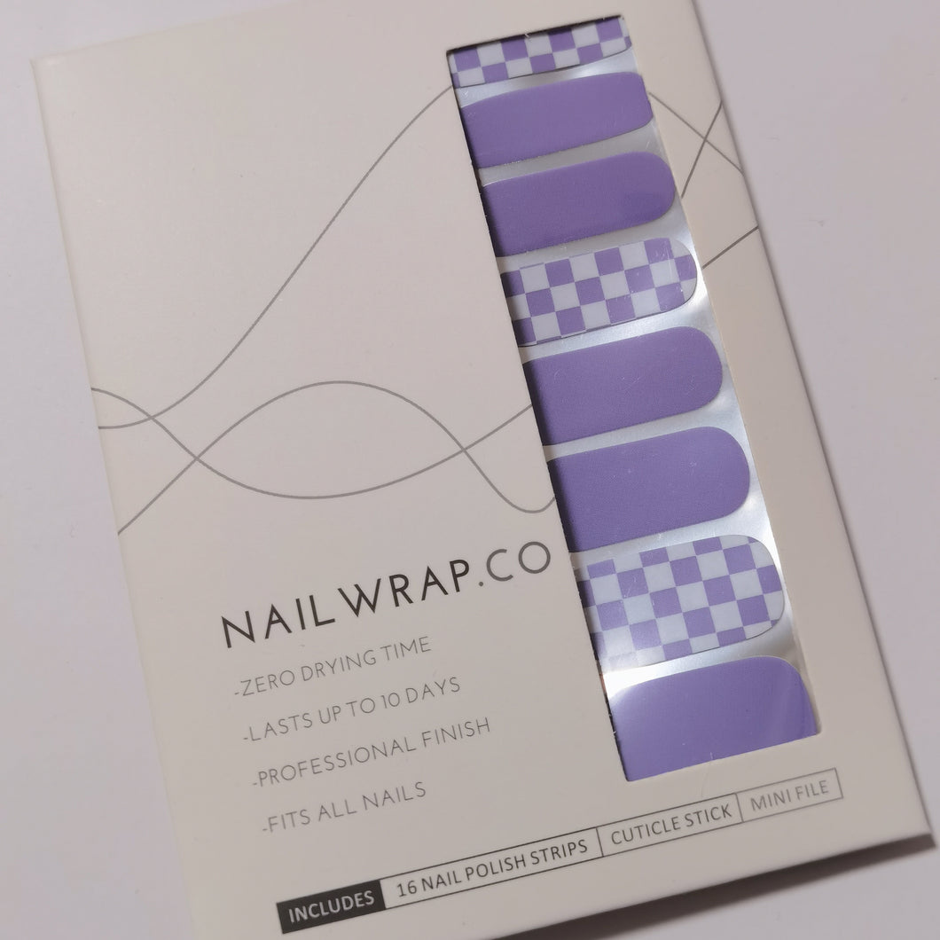 Buy Lilac Checkered Print Premium Designer Nail Polish Wraps & Semicured Gel Nail Stickers at the lowest price in Singapore from NAILWRAP.CO. Worldwide Shipping. Achieve instant designer nail art manicure in under 10 minutes - perfect for bridal, wedding and special occasion.