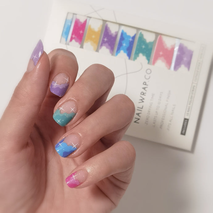 Buy Dreamy Rainbow Tips Premium Designer Nail Polish Wraps & Semicured Gel Nail Stickers at the lowest price in Singapore from NAILWRAP.CO. Worldwide Shipping. Achieve instant designer nail art manicure in under 10 minutes - perfect for bridal, wedding and special occasion.