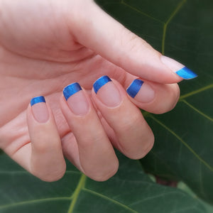 Buy Carly Blue French Premium Designer Nail Polish Wraps & Semicured Gel Nail Stickers at the lowest price in Singapore from NAILWRAP.CO. Worldwide Shipping. Achieve instant designer nail art manicure in under 10 minutes - perfect for bridal, wedding and special occasion.