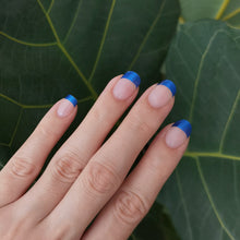 Load image into Gallery viewer, Buy Carly Blue French Premium Designer Nail Polish Wraps &amp; Semicured Gel Nail Stickers at the lowest price in Singapore from NAILWRAP.CO. Worldwide Shipping. Achieve instant designer nail art manicure in under 10 minutes - perfect for bridal, wedding and special occasion.