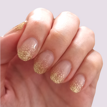 Load image into Gallery viewer, Buy Frost Gold Glitter Premium Designer Nail Polish Wraps &amp; Semicured Gel Nail Stickers at the lowest price in Singapore from NAILWRAP.CO. Worldwide Shipping. Achieve instant designer nail art manicure in under 10 minutes - perfect for bridal, wedding and special occasion.