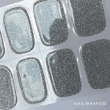 Load image into Gallery viewer, Buy Silver Glitter (Semi-Cured Gel) Premium Designer Nail Polish Wraps &amp; Semicured Gel Nail Stickers at the lowest price in Singapore from NAILWRAP.CO. Worldwide Shipping. Achieve instant designer nail art manicure in under 10 minutes - perfect for bridal, wedding and special occasion.